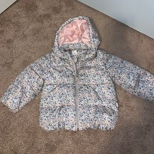 Baby girl 12-18 Months winter jacket floral print with Velcro hood